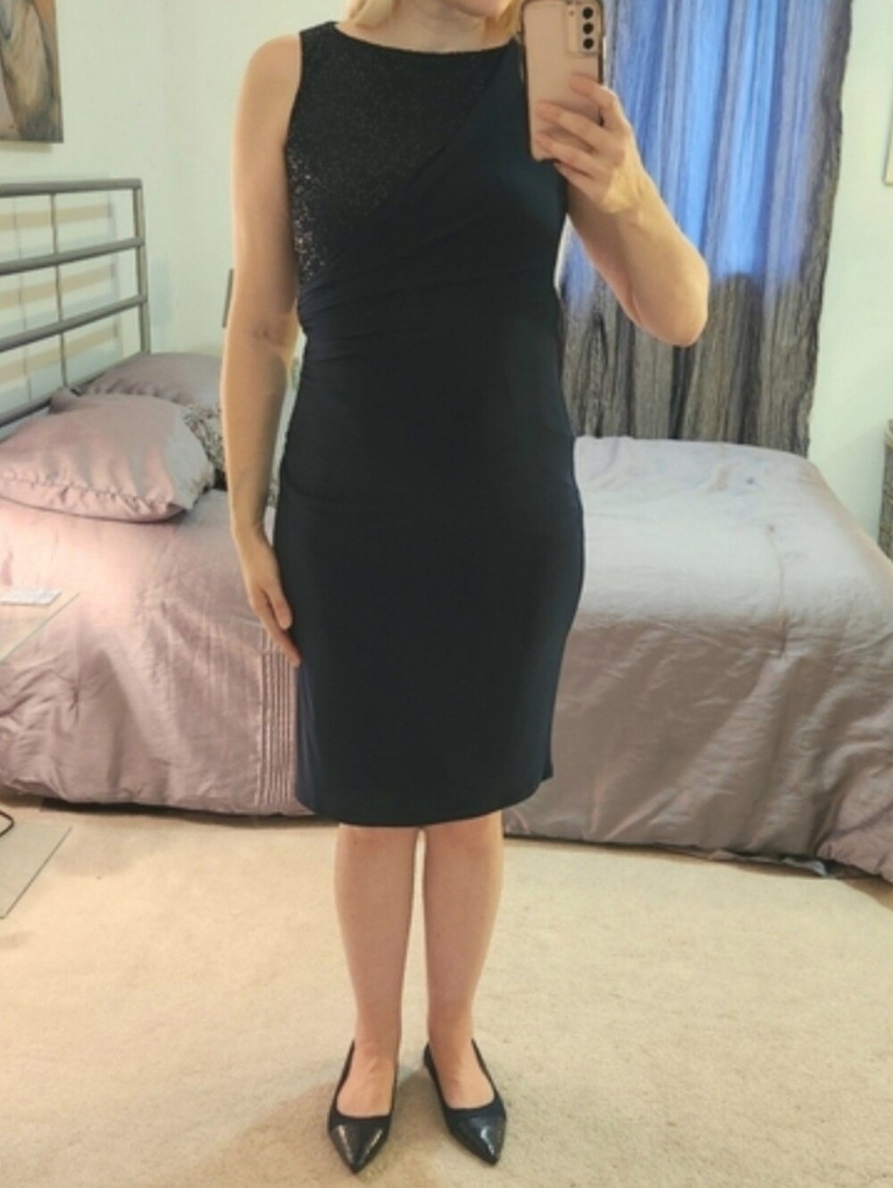 American Living Navy Blue Pencil Dress with Sequins